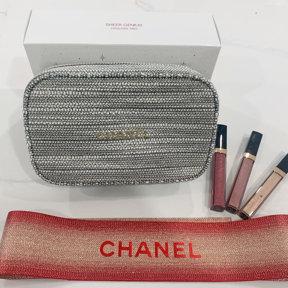 Chanel Holiday Bag with lip gloss trio